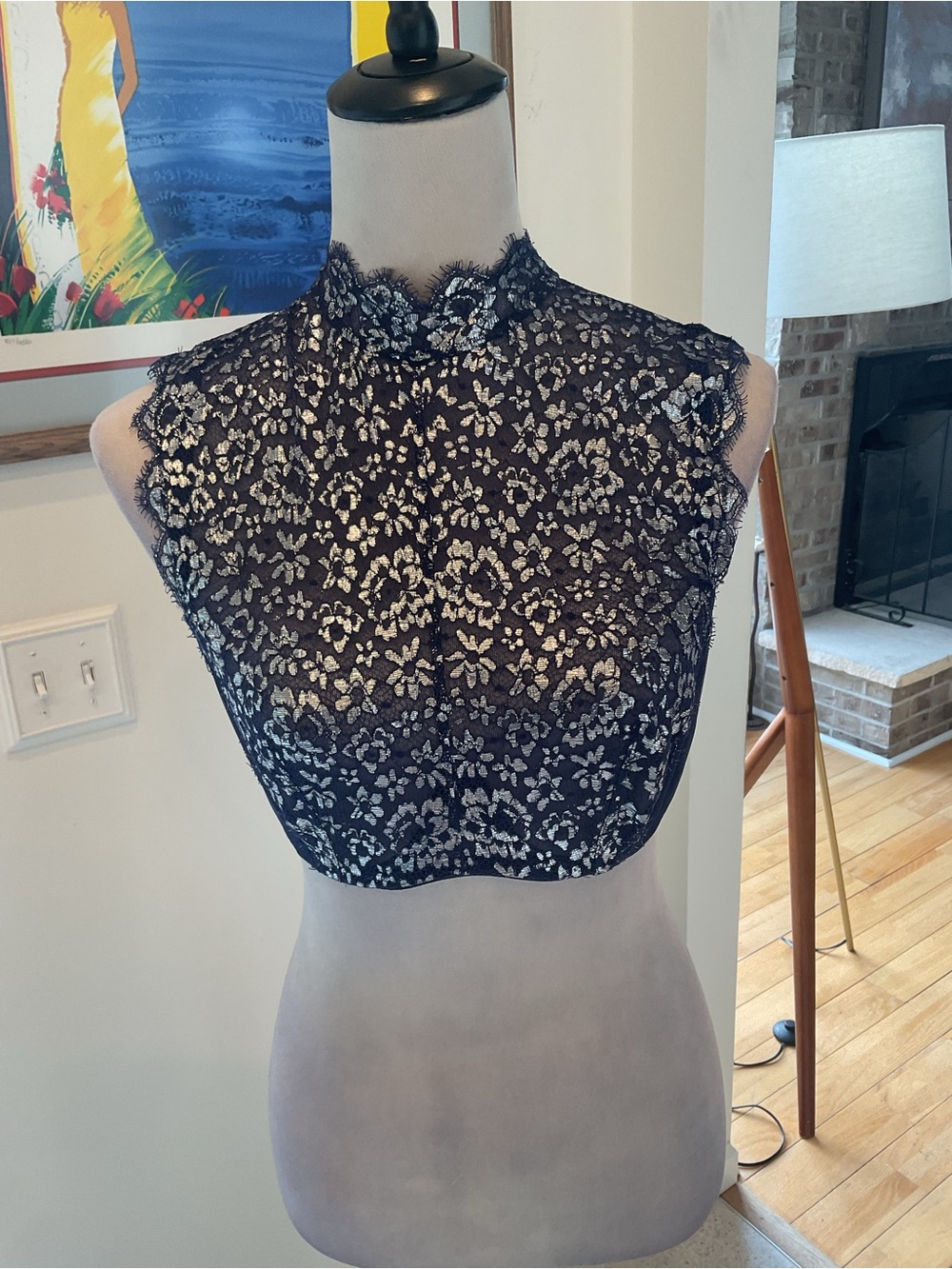 Victoria's Secret Black Lace Mock Neck Crop Camisole
